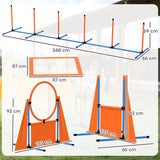 Dog Agility Equipment Set, Seven-Piece with Weave Poles, Jump Ring, Hurdle, Pause Box, Carry Bag, Orange