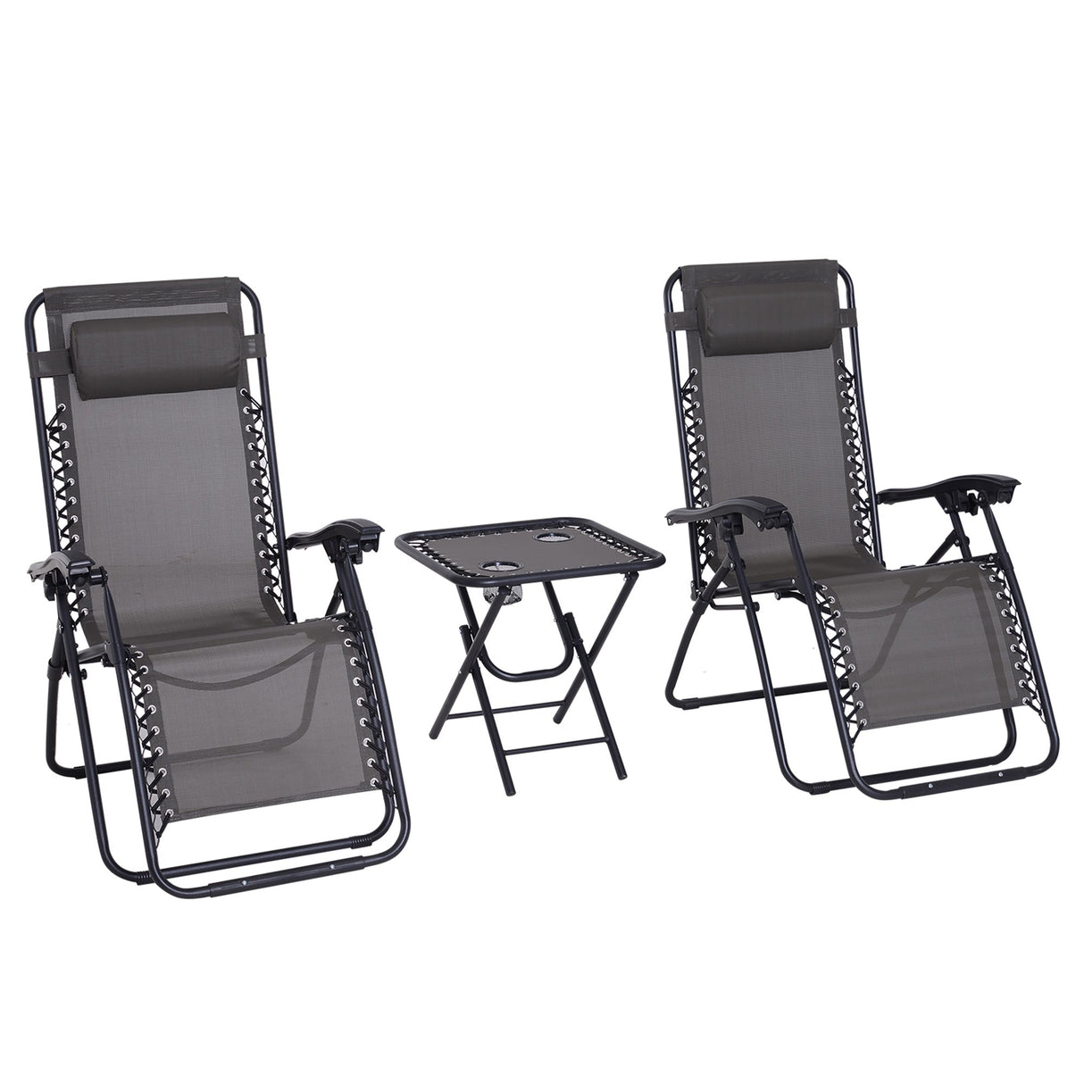 Folding Zero Gravity Chairs with Cup Holders, Reclining, Dark Grey