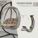 Hanging Egg Chair, Folding Swing Hammock with Side Pocket & Stand, Khaki