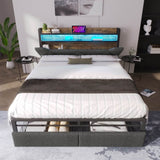 4FT6 Double Upholstered Storage Bed - LED Bed Frame with USB-C Charging & Storage Headboard