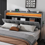 4ft6 Double Velvet LED Storage Bed - Upholstered Bed with USB & Type-C Charging, Grey