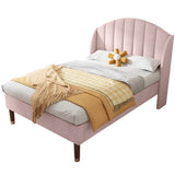 3FT Single Upholstered Velvet Bed - Slatted Frame with Headboard