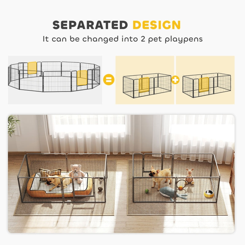 12 Panels Heavy Duty Puppy Playpen, Small Dogs Indoor Outdoor - Silver