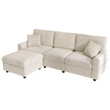 3-4 Seater Modern Sofa with Footstool - USB and Type-C Charging, Beige