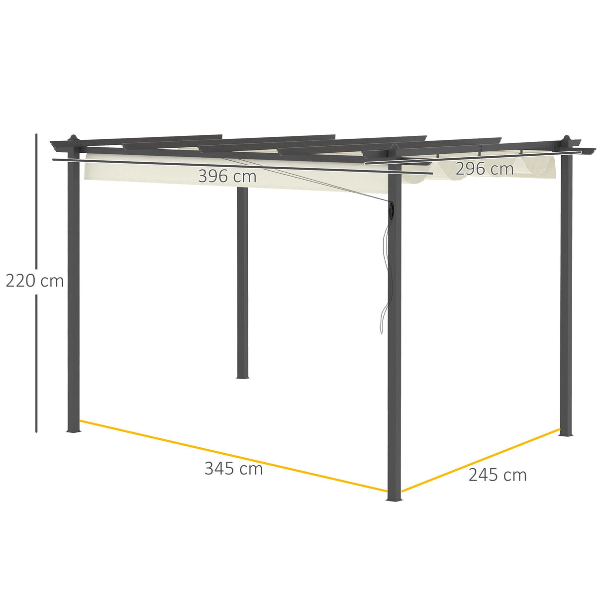 Pergola with Retractable Roof, 4 x 3m, Aluminium, Cream White