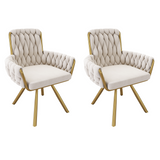 Set of 2 Velvet Swivel Dining Chairs ¨C Beige Armchairs with Metal Legs, Luxury Living & Bedroom Chairs
