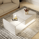 High Gloss White Coffee Table with LED Lights - Glass Top Modern Living Room Table