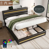 5ft King Ottoman Bed with LED Headboard - PU Upholstered Bed with Hydraulic Storage and USB & Type-C Charging