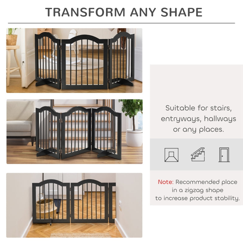 Freestanding Pet Gate, Wooden Foldable Safety Barrier, Black