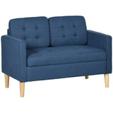 Modern Loveseat Sofa, Hidden Storage 2 Seater, Blue Cotton