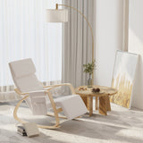 Rocking Lounge Chair Recliner with Adjustable Footrest, Side Pocket, Cream White