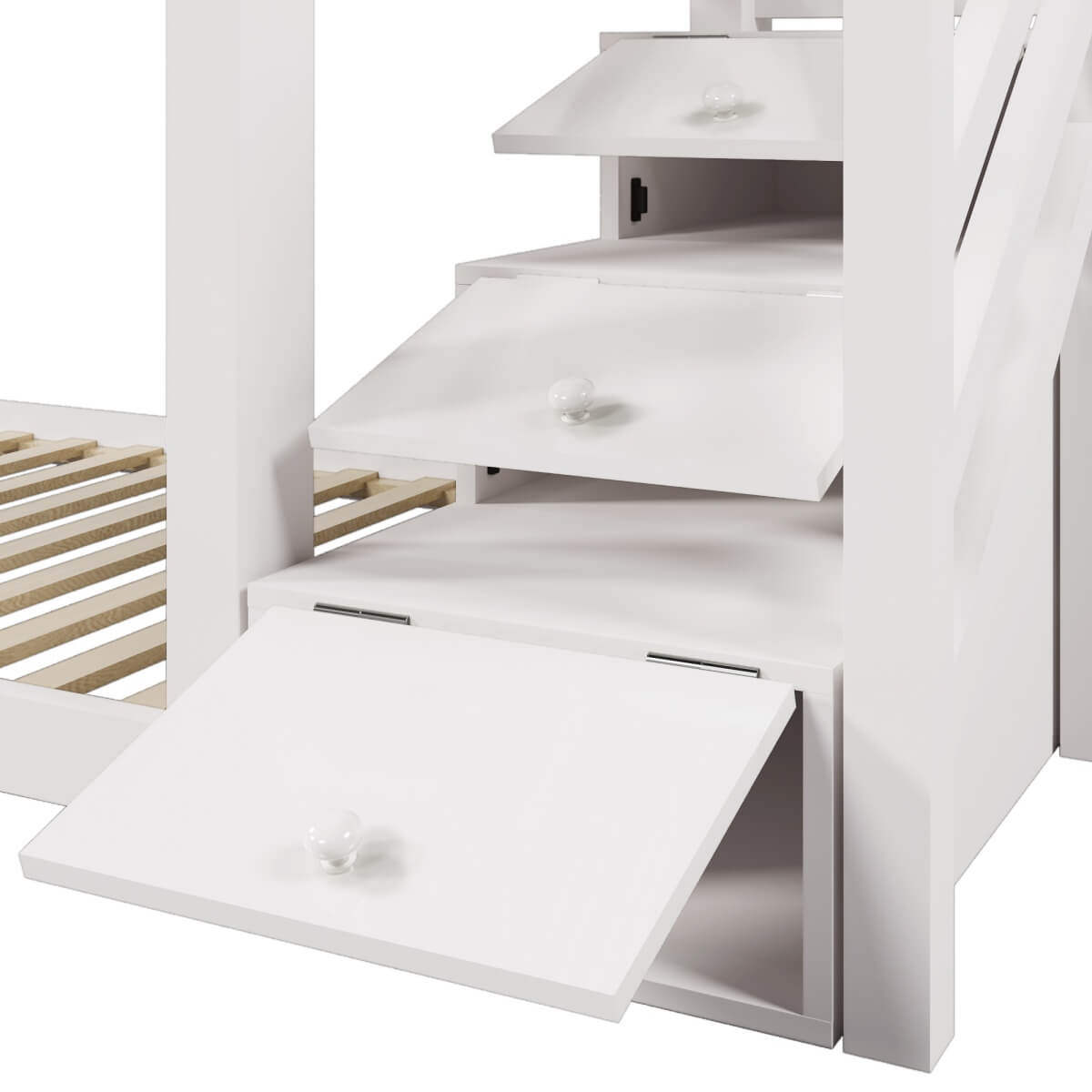 3ft White Wooden Cabin Bunk Bed for Kids - Single Bed with Storage & Window, Pine Wood