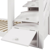3ft White Wooden Cabin Bunk Bed for Kids - Single Bed with Storage & Window, Pine Wood