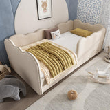 3ft Single Upholstered Daybed with Pull-Out Trundle - Linen Beige Bed