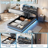 3ft Single Ottoman Bed with LED Headboard & Charging Station - Upholstered Storage Bed Frame, Grey