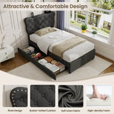 3ft Single Upholstered Bed - USB Charging, Storage Drawers, Adjustable Headboard
