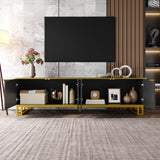 Modern TV Cabinet with 4 Doors - Geometric Texture TV Stand & Media Console, Black