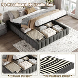 4ft6 Double Ottoman Storage Bed Frame Grey Linen – Hydraulic Lift Up Bed Base with Metal Frame