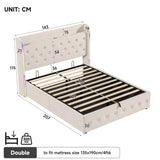 4ft6 Double Ottoman Storage Bed with LED Headboard & USB Charging - Upholstered Linen Bed
