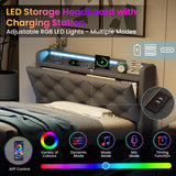 3ft Single Ottoman Bed with LED Headboard & Charging Station - Upholstered Storage Bed Frame, Grey