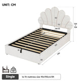 3ft Single Ottoman Storage Bed with Petal Headboard - Upholstered Velvet Bed Frame