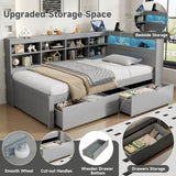 3ft Single Daybed with Storage Drawers - LED Bed Frame with Charging Station, Grey