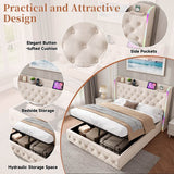 4ft6 Double Ottoman Storage Bed with LED Headboard & USB Charging - Upholstered Linen Bed
