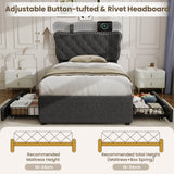 3ft Single Upholstered Bed - USB Charging, Storage Drawers, Adjustable Headboard