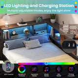 3ft Single Storage Bed with LED Lights & Charging Station - Metal and Wood Bed Frame with Drawers