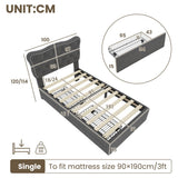 3ft Single Upholstered Bed - USB Charging, Storage Drawers, Adjustable Headboard