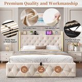 4ft6 Double Ottoman Storage Bed with LED Headboard & USB Charging - Upholstered Linen Bed