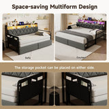 3ft Single Daybed with Trundle & Storage Drawer - LED Sofa Bed with Charging Station
