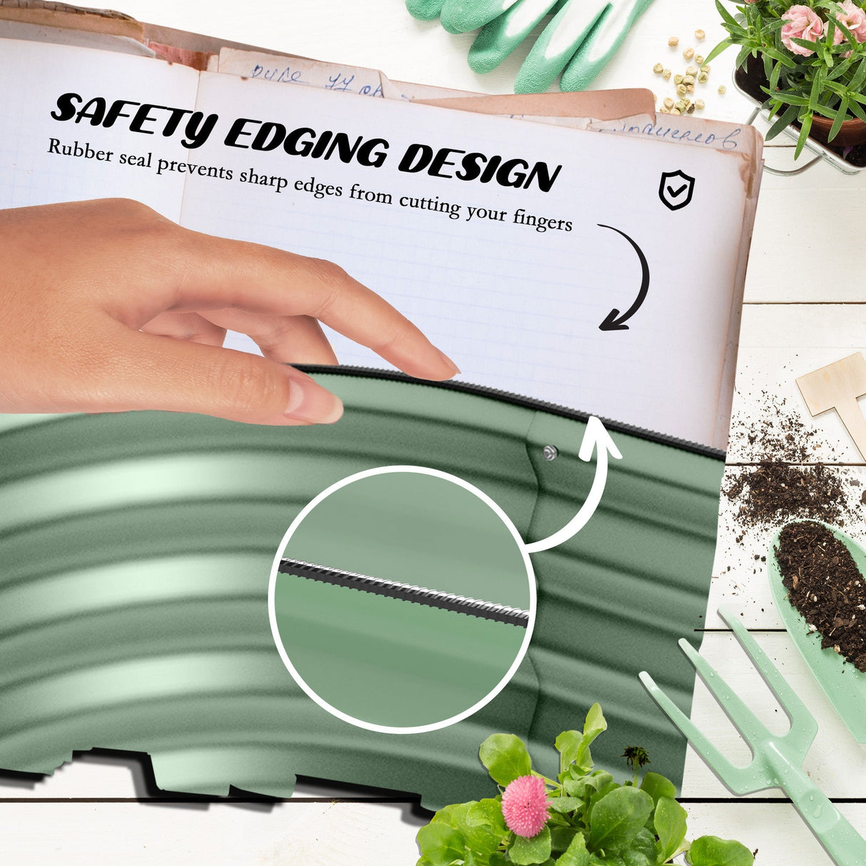 Galvanised Raised Garden Bed, Metal Planter Box with Safety Edging, Green