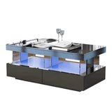 Black High Gloss LED Coffee Table - Living Room Centre Table with 2 Drawers & Storage