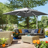 Cantilever Roma Parasol, Square Garden Umbrella with Cross Base, Crank, Tilt, 360?? Rotation, Aluminium Frame, Grey