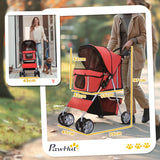 Pet Stroller, Dog Pram, Foldable Pushchair with Wheels and Zipper Entry, Red