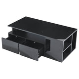 High Gloss Black Coffee Table with LED Lights — Storage Centre Table with 2 Drawers
