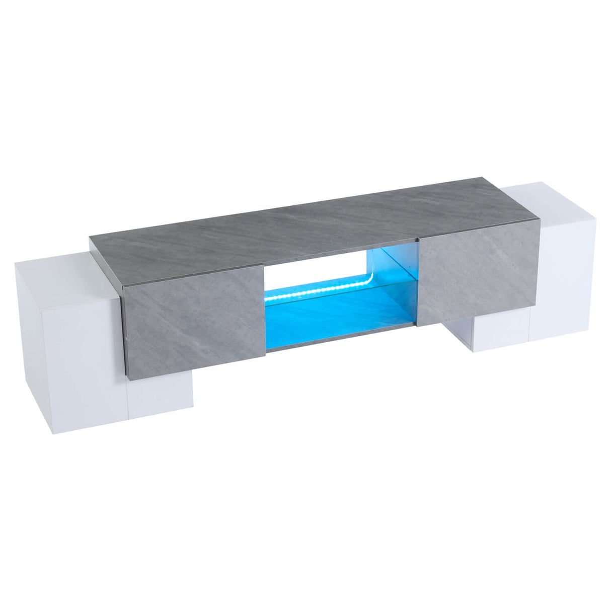 TV Stand with LED Lights - 4 Doors & 2 Open Storage Compartments, White & Grey MDF, 180x40x46.5cm, Fits Up to 80" TV