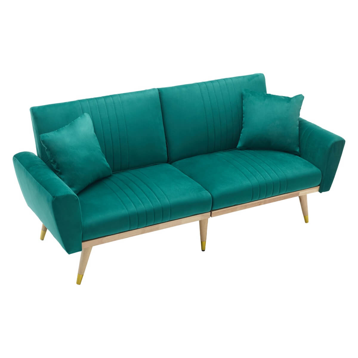 Convertible Futon Sofa Bed - Adjustable Backrest, Fleece Fabric, 2 Seater, Green