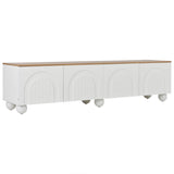 180cm TV Unit for TVs up to 75 Inch - White and Wood Effect TV Stand with 4 Storage Compartments and 6 Metal Legs