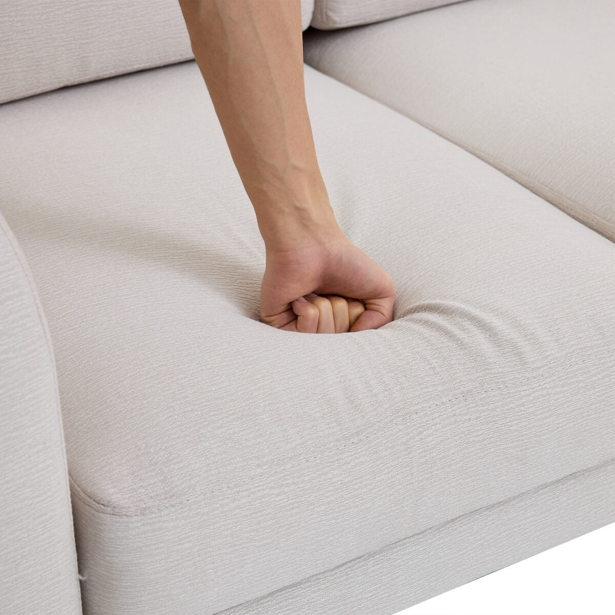 L-Shaped Corner Sofa - 3 Seater Modular Sectional Sofa with Chaise, Side Storage Pockets, Beige
