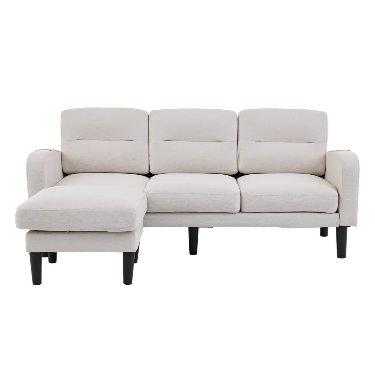 L-Shaped Corner Sofa - 3 Seater Modular Sectional Sofa with Chaise, Side Storage Pockets, Beige
