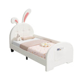 3ft Single Bunny Bed Frame - Upholstered PU Leather, Rabbit Ear Headboard, Cream White