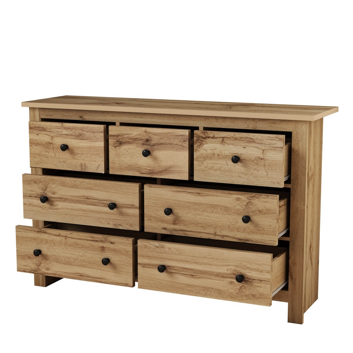 Modern Vintage Storage Sideboard with 7 Drawers - Multi-Room Cabinet, Wood Color