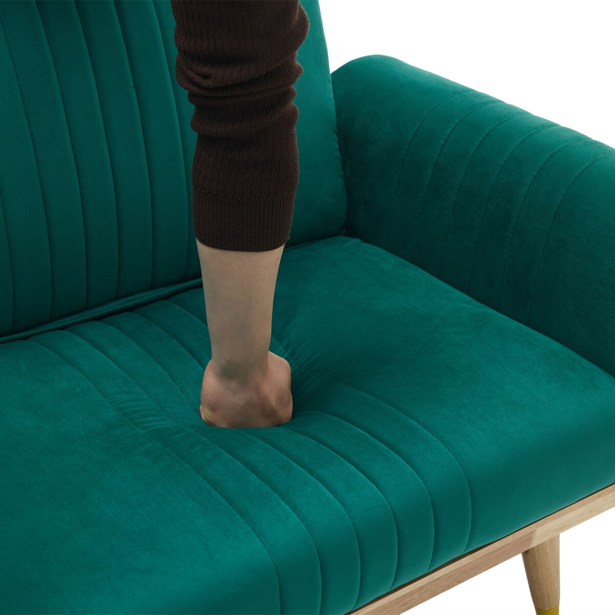 Convertible Futon Sofa Bed - Adjustable Backrest, Fleece Fabric, 2 Seater, Green