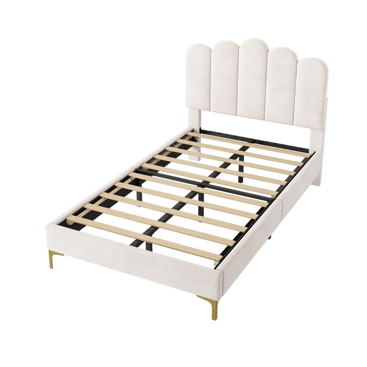 3ft Single Velvet Bed Frame - Scalloped Tufted Headboard, Storage Space