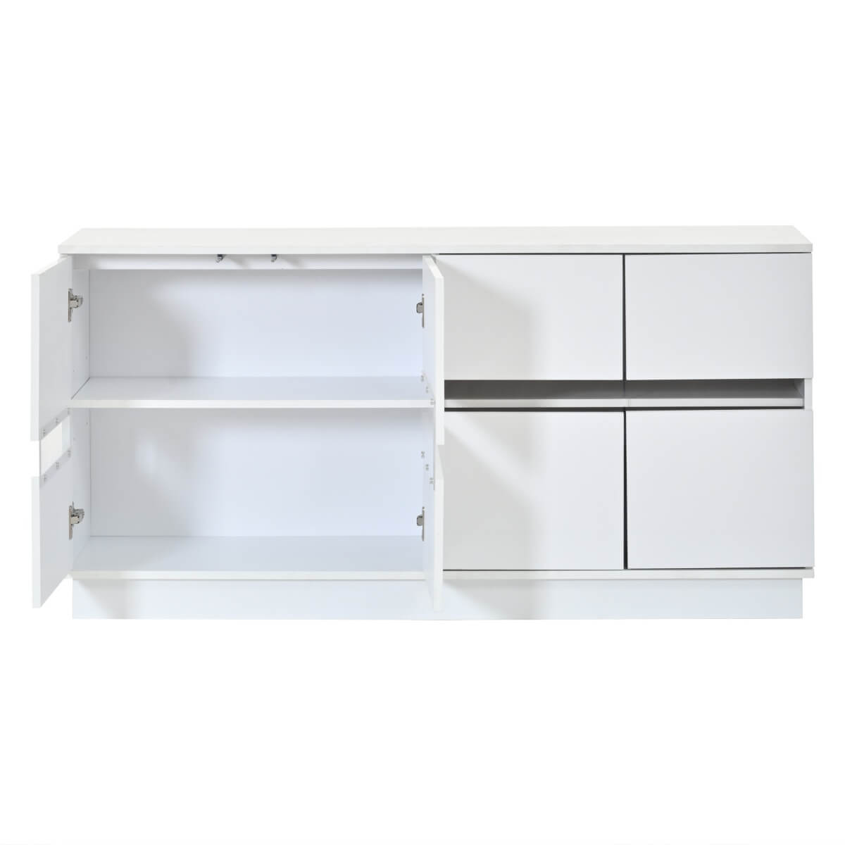 High Gloss White Sideboard with LED Lights - Modern Freestanding Storage Cabinet with 2 Adjustable Shelves and 4 Storage Compartments for Dining and Living Room