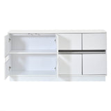 High Gloss White Sideboard with LED Lights - Modern Freestanding Storage Cabinet with 2 Adjustable Shelves and 4 Storage Compartments for Dining and Living Room