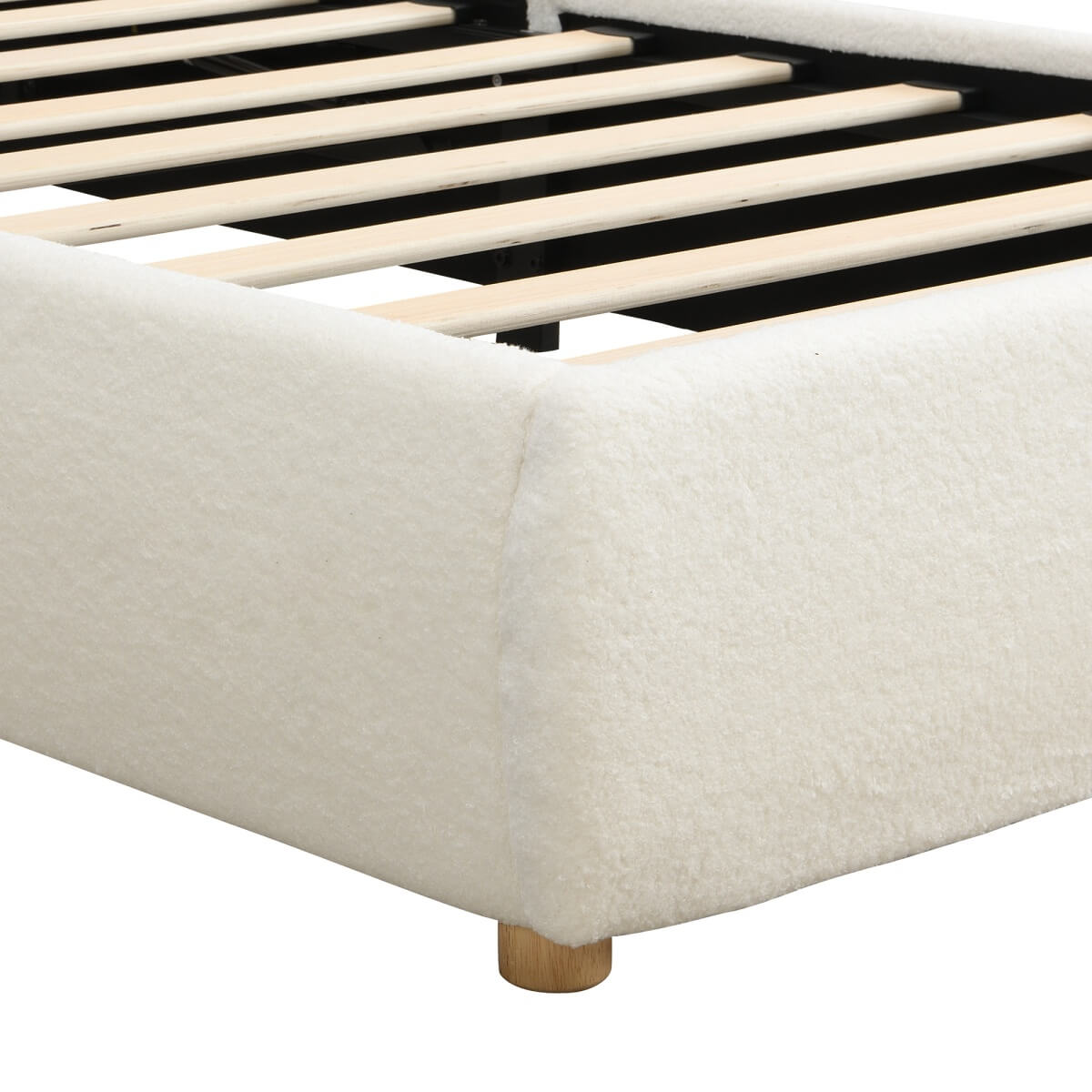 3ft Upholstered Hydraulic Storage Bed - LED Headboard, Bouclé, White