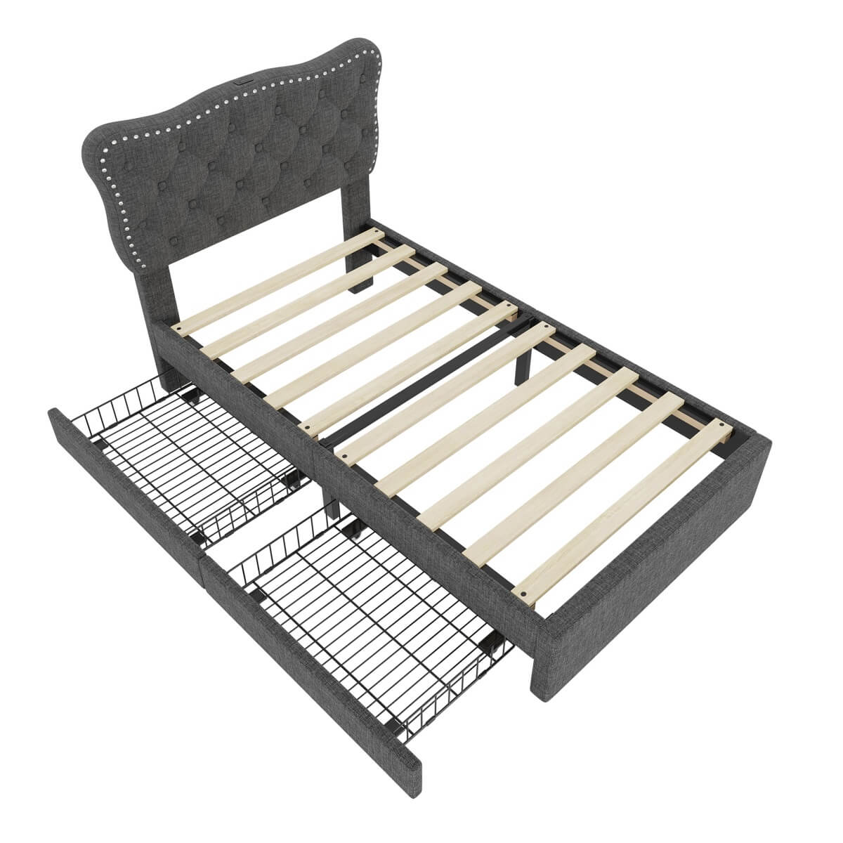 3ft Single Upholstered Bed - USB Charging, Storage Drawers, Adjustable Headboard